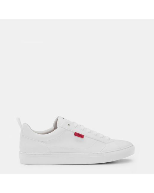 HUGO White Faux-Leather Logo Trainers for men