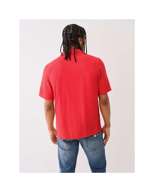 True Religion Red Camp Collar Short-Sleeve Plain Shirt for men