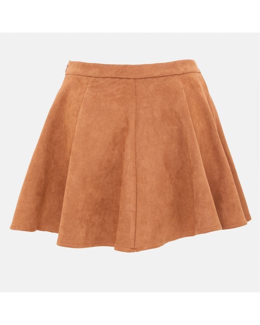 I Saw It First Brown Faux Suede Skater Skirt