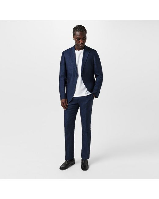 Without Prejudice Blue Frith Slim Fit Linen Jacket for men
