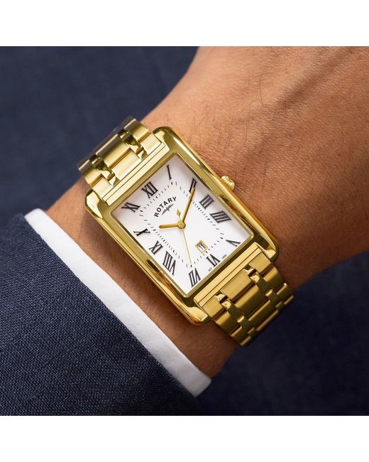 Rotary Metallic Heritage Astoria Rectangular Ss Watch for men