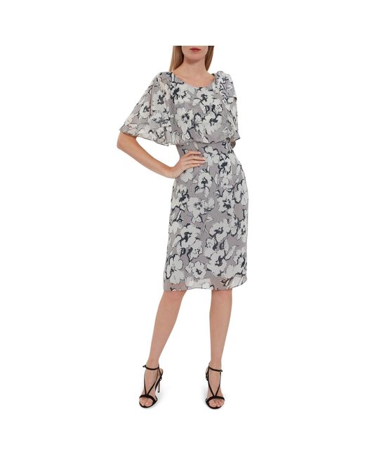 Gina Bacconi Gray Mahra Floral Chiffon Dress