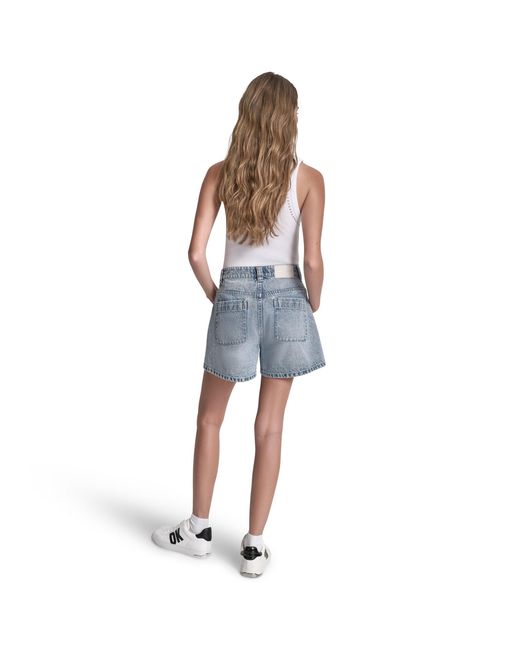 DKNY Blue Jeans High Rise A-Line Patch Pocket Short
