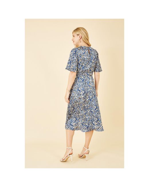 Yumi' Blue Animal Print Wrap Midi Skater Dress