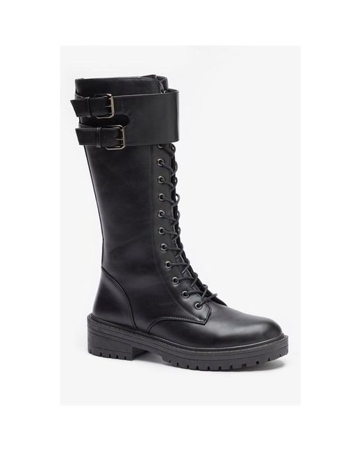Be You Black Wide Fit Long Lace Up Biker Boot