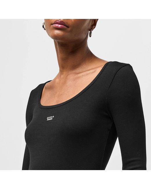 Guess Black Long Sleeve Rib Mini Dress