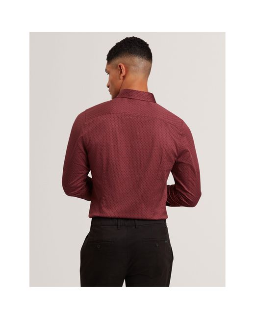 Ted Baker Red Long Sleeve Geometric Patterned Shirt for men