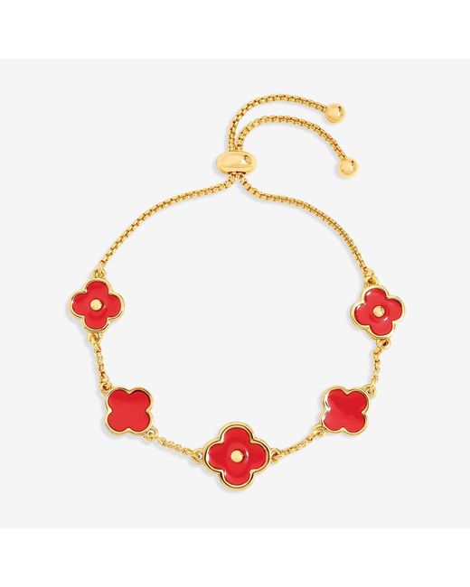 Mood Red Plated And Coral Clover Bracelet