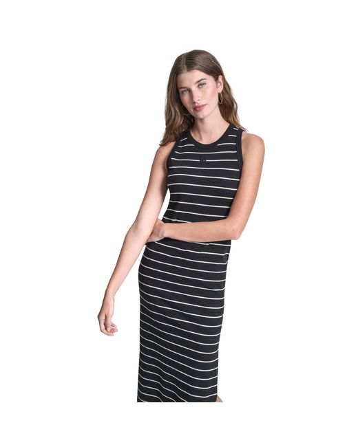 DKNY Black Jeans Striped Rib Tank Maxi Dress