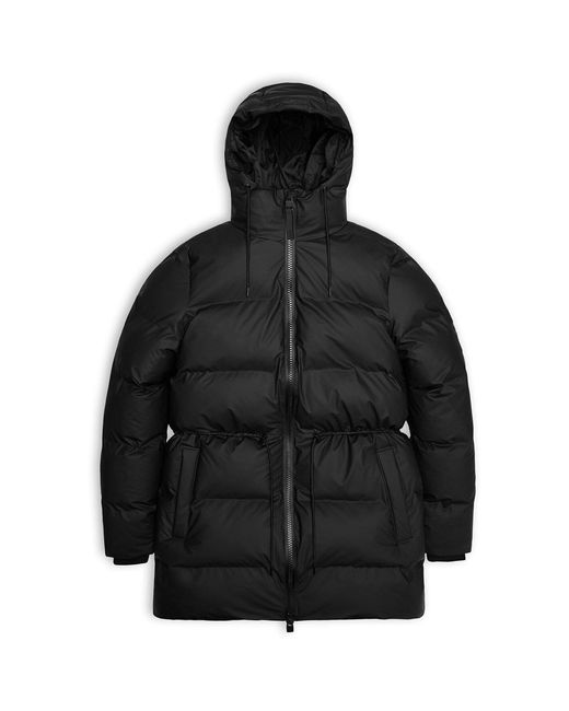 Rains Black Alta Water-Resistant Insulated Long Puffer Jacket