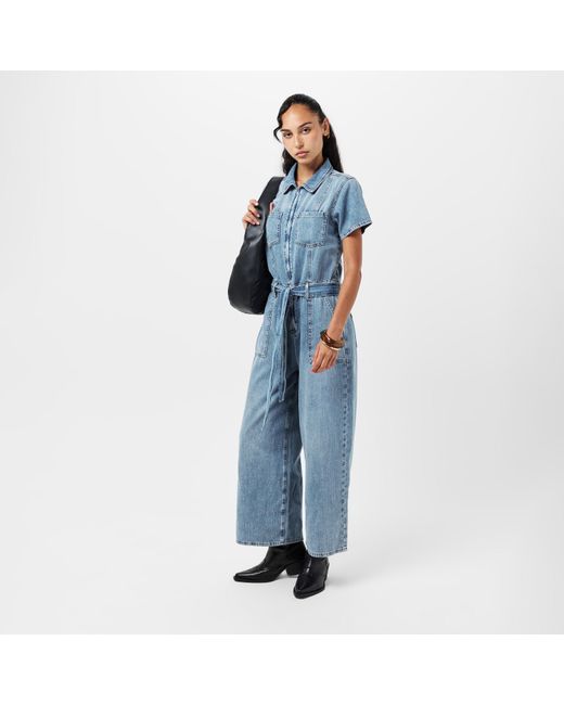GOOD AMERICAN Blue Linen Lightweight Jumpsuit