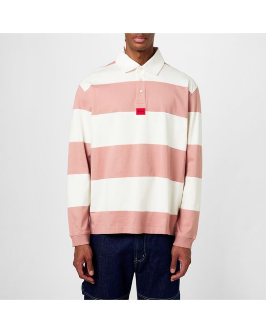 HUGO Pink Diragbi Cotton Short Sleeve Rugby Polo Shirt for men