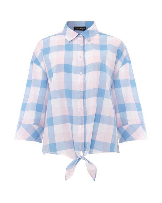 Phase Eight Blue Della Checked Tie Front Blouse