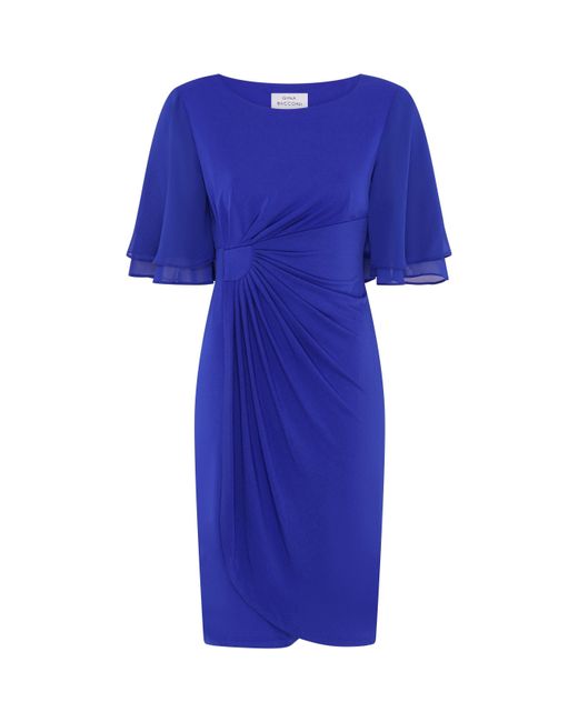 Gina Bacconi Blue Hanne Jersey And Chiffon Wrap Dress
