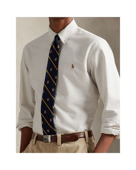 Polo Ralph Lauren White Slim Fit Striped Oxford Shirt for men