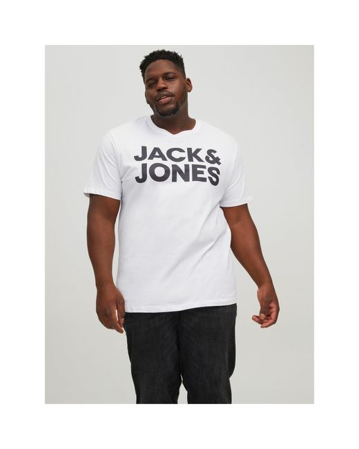 Jack & Jones White Jack Short Sleeve Logo T-Shirt Plus Size for men