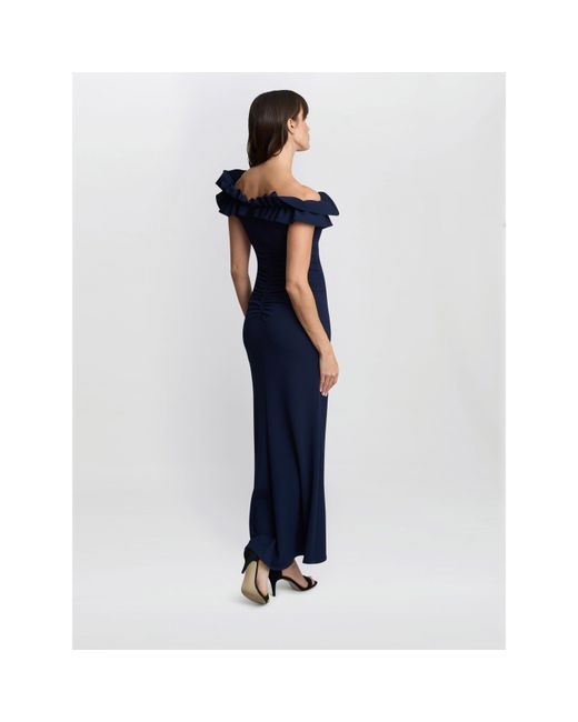 Gina Bacconi Blue Viola Ruffle Top Maxi Dress