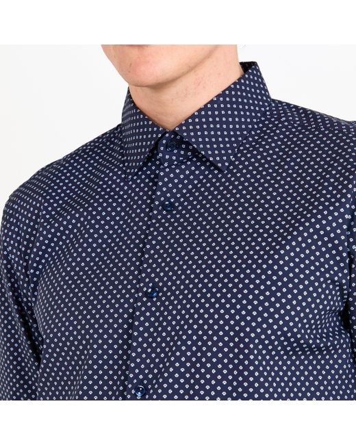 Boss Blue Hank Kent Long Sleeve Patterned Tailored Fit Shirt for men