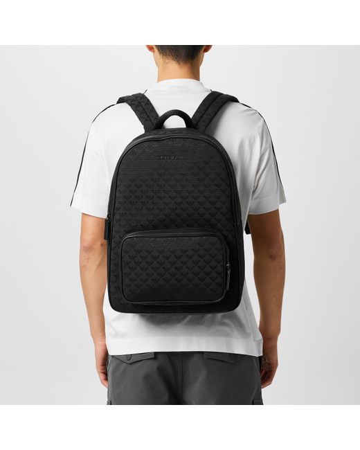 Emporio Armani Black All Over Jacquard Quilted Zip Backpack for men