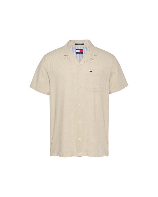 Tommy Hilfiger Natural Linen Blend Short-Sleeve Plain Shirt for men