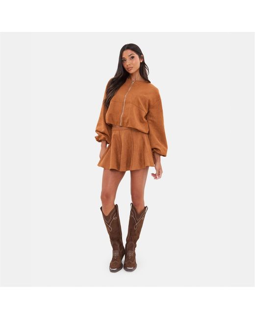I Saw It First Brown Faux Suede Bubble Hem Jacket