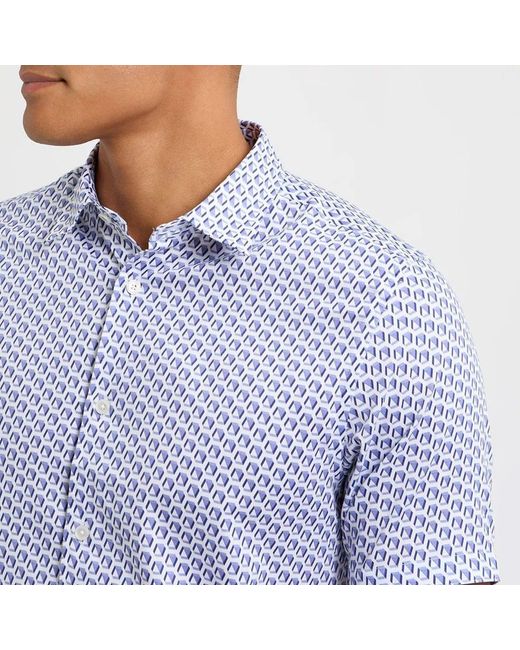 Ted Baker Blue Geo Geographic Print Regular Fit Short Sleeve Shirt for men
