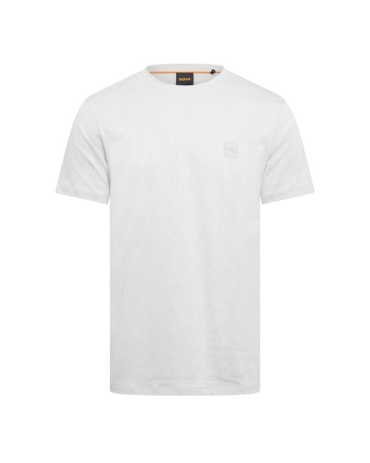 Boss White Tales T-Shirt With Logo Patch Premium Cotton for men