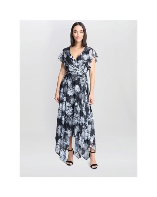 Gina Bacconi Blue Jude High-Low Floral Print Dress