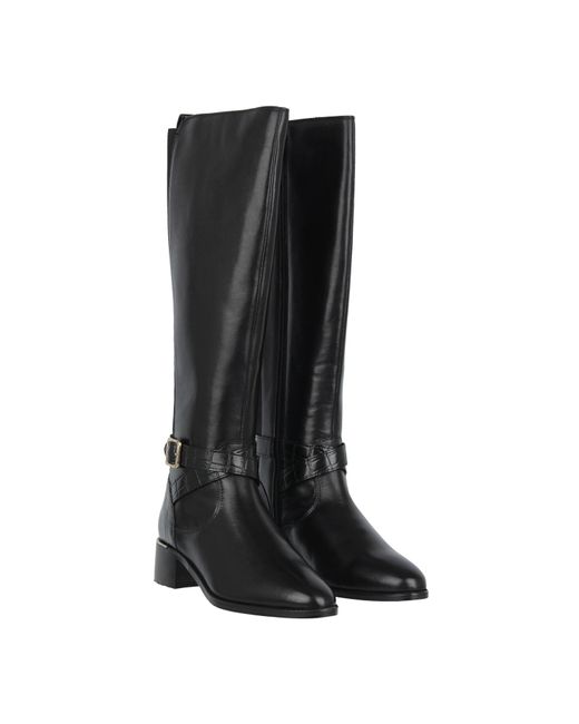 Biba Black Leather Croc Knee High Boot