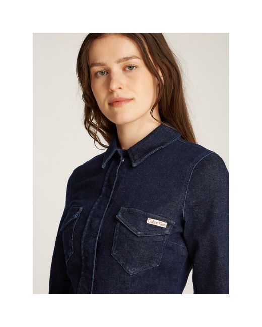 Calvin Klein Blue Darted Lean Shirt Denim Dress