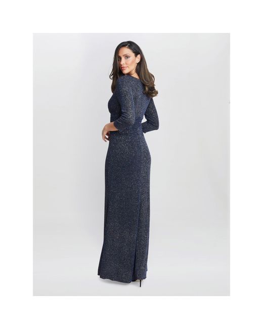 Gina Bacconi Blue Eugenie Metallic Maxi Dress