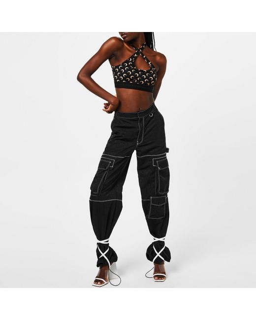 MARINE SERRE Black Recycled Cresent Moon Print Sports Bra