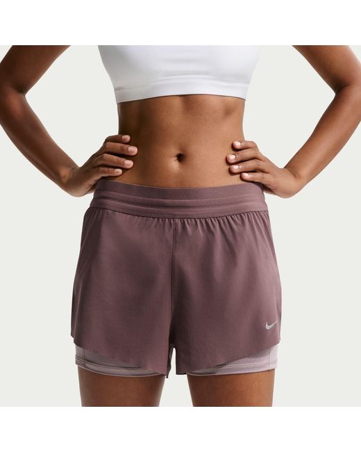 Nike Purple Dri-Fit Swift Mid-Rise 3 2-In-1 Shorts