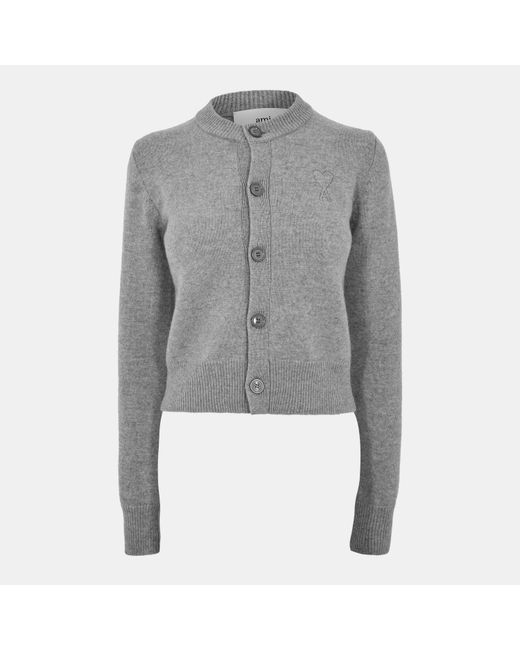 AMI Gray Knitted Relaxed Fit Cardigan