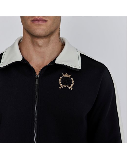 Siksilk Black Short-Sleeve Crest Tracksuit Top for men