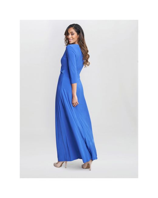 Gina Bacconi Blue Celine Jersey Wrap Maxi Dress