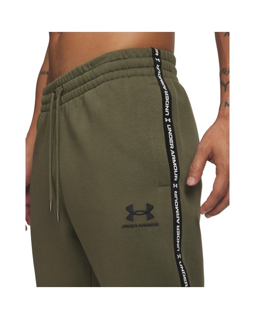 Under Armour Green Icon Taping Closed Hem Fleece Joggers for men