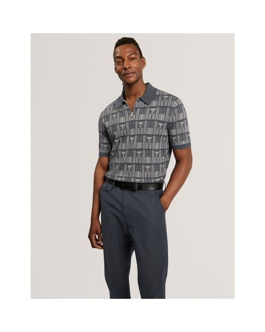 Ted Baker Blue Ted Ss Zip Neck Polo Sn64 for men