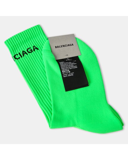 Balenciaga Green Ribbed Crew Socks for men