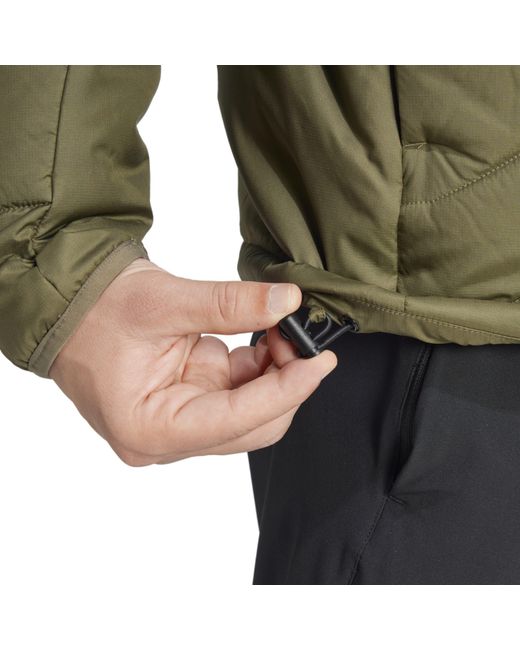 Adidas Green Hooded Adjustable Drawstring Zipped Pocket Solid Patterned Puffer Jacket for men