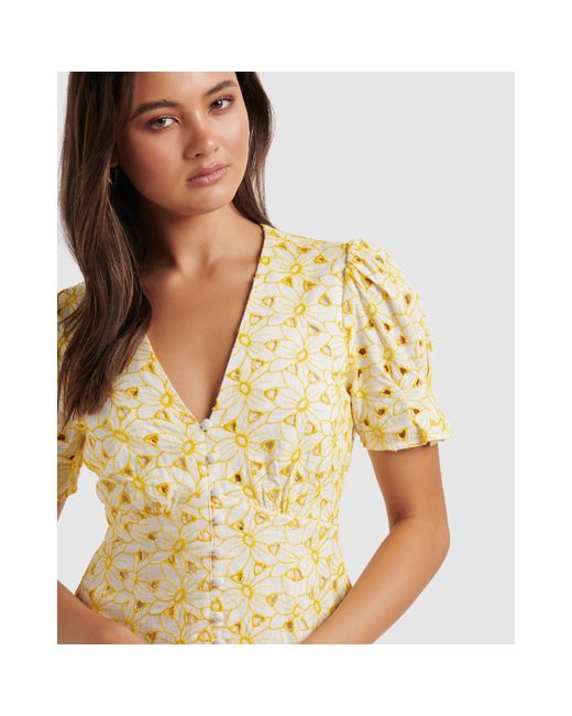 Forever New Yellow Saffron Broderie Mini Sun Dress