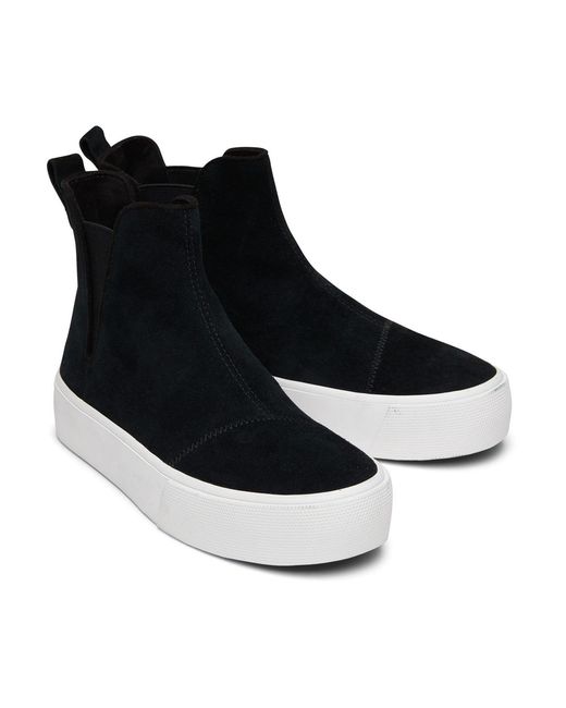 TOMS Black Ladies Fenix Suede Platform Ankle Boots