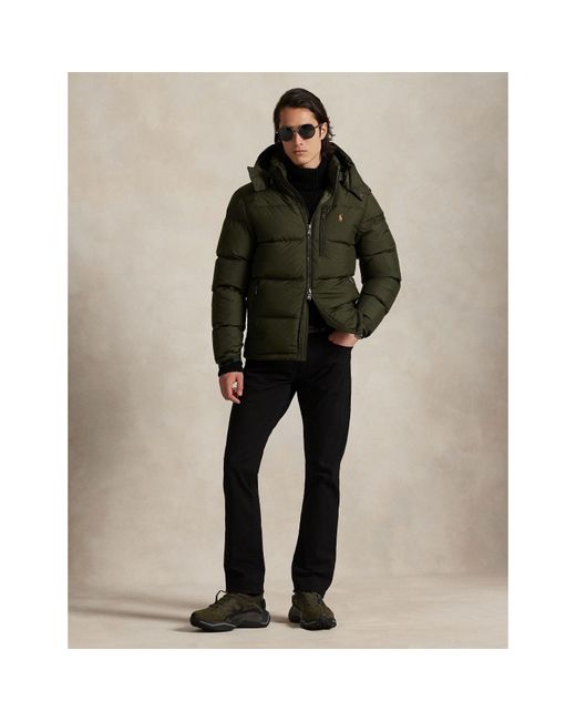 Ralph Lauren Green El Cap Water Resistant Duck Down Detachable Hood Short Puffer Jacket for men