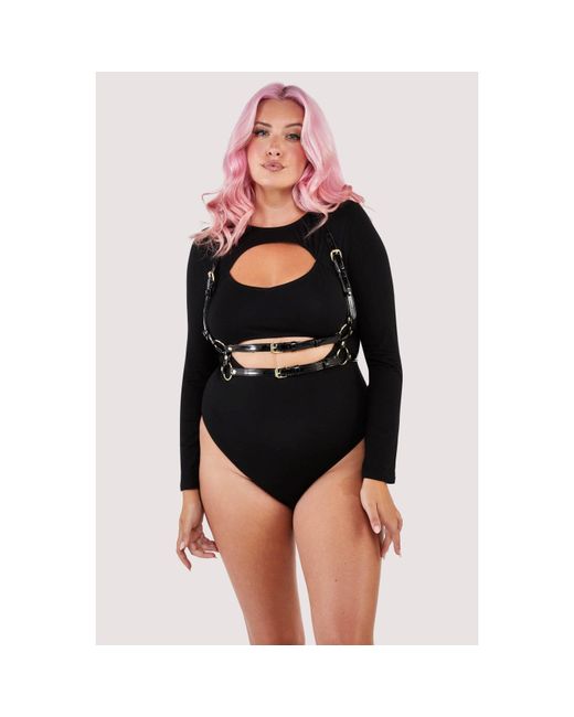 Wolf & Whistle Black Laurel Cut-Out Jersey Long-Sleeved Body