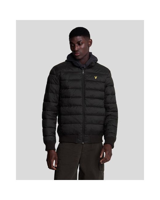 Lyle & Scott Black Funnel Wadded Medium Puffer Jacket for men
