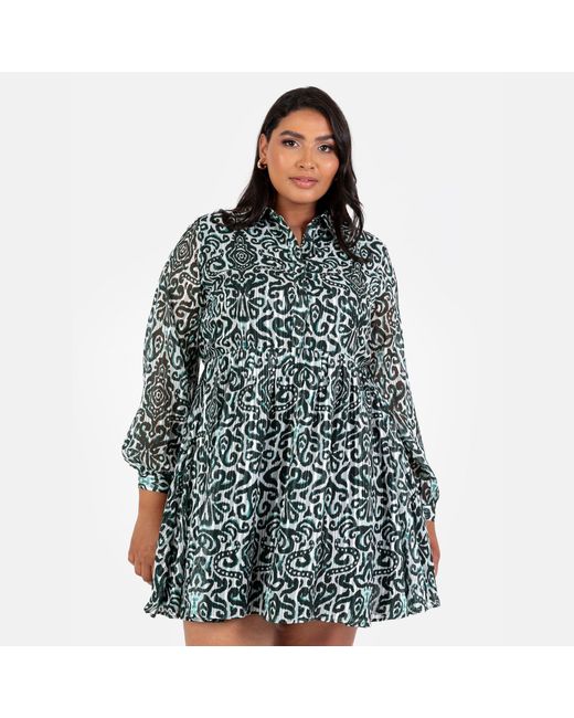 Lovedrobe Blue Damask Print Smock Mini Shirt Dress