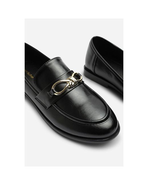 Where's That From Black Where's Knot Trim Hardware Detail Flat Loafers