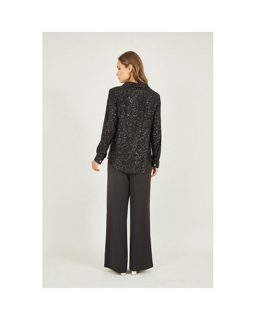 Yumi' Black Sequin Long-Sleeve Blouse