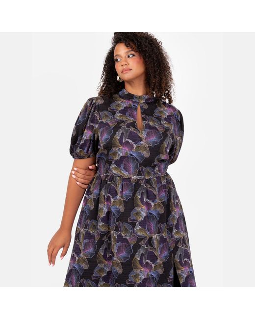 Lovedrobe Blue High Neck Keyhole Midi Dress