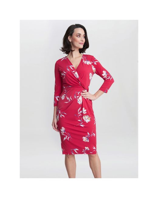 Gina Bacconi Red Darcy Jersey Wrap Dress